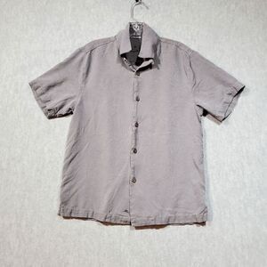 Tommy Bahama Shirt Mens Small Gray Floral 100% Silk Logo Collared Button Down
